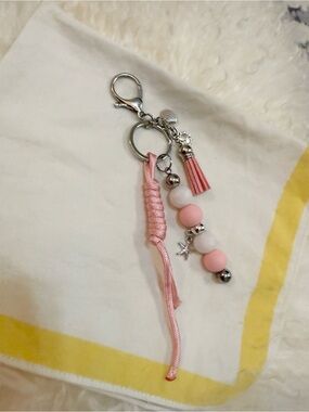 Pink Beaded Tassel Keychain Charm - bag charm